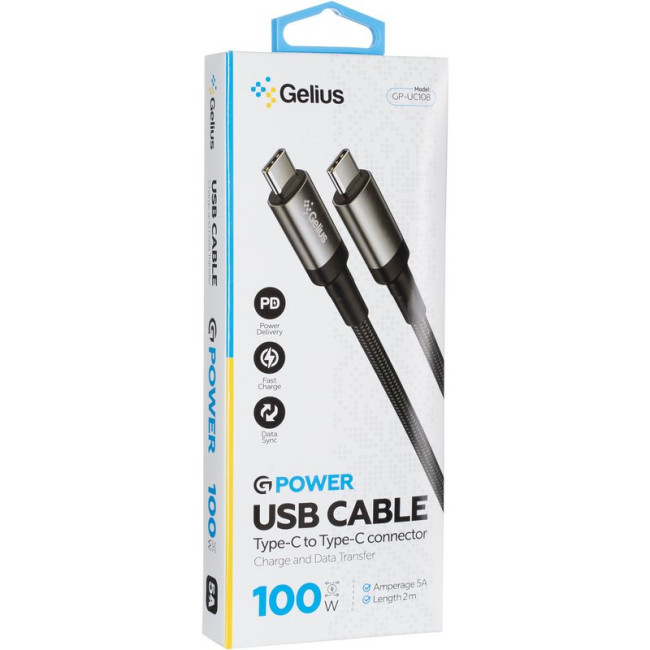 Кабель USB Gelius Pro G-Power GP-UC108 Type-C/Type-C (2m) (100W) Black