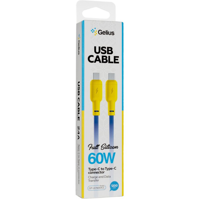 Кабель USB Gelius Full Silicon GP-UCN001CC Type-C to Type-C (1.2m) (60W) Yellow/Blue