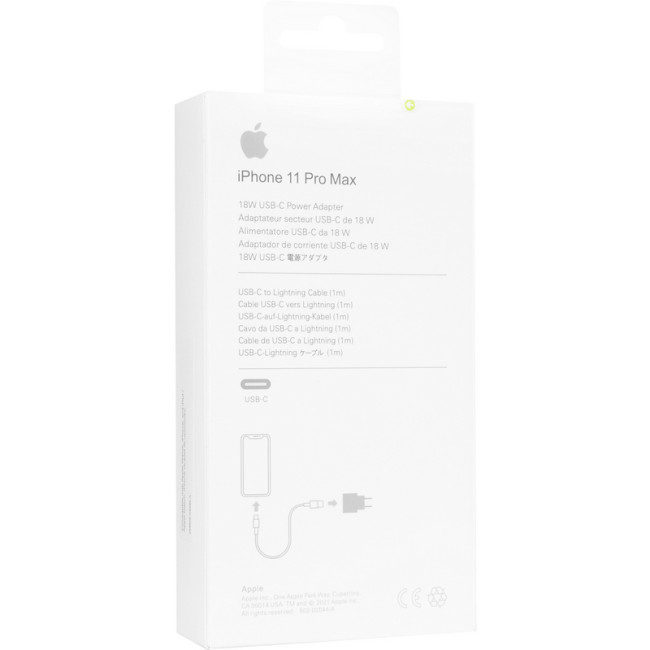 Мережевий зарядний пристрій Original Quality Iphone 11Pro Max 18W + кабель Type-C to Lightning (MU7V2ZM/A) (коробка) White