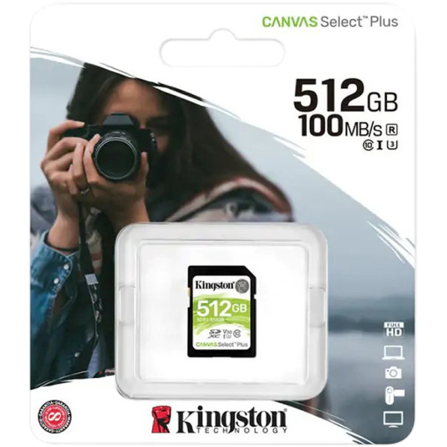 Карта пам'яті SDXC 512Gb KIngston Canvas Select Plus (UHS-1 U1) (R-100Mb/s)