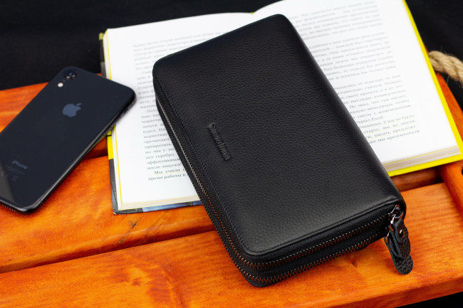Чорний гаманець-клатч на дві блискавки з натуральної шкіри Marco Coverna B-592B-1Q
