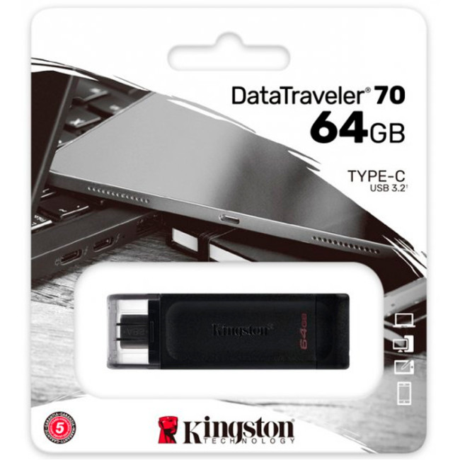 USB флеш накопичувач Kingston DT70 Type-C 64Gb USB 3.2 Black