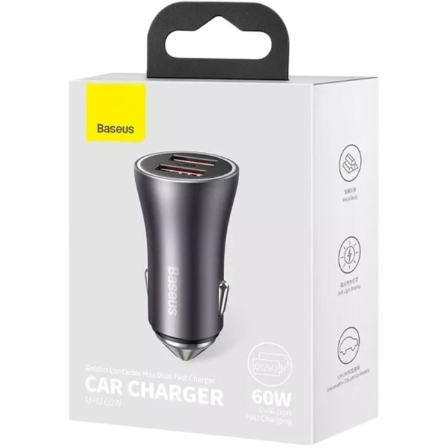 Автомобільний зарядний пристрій Baseus Golden Contactor Max Series 60W 2USB (CGJM000013) Dark Grey