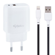Мережевий зарядний пристрій Gelius X-Duo GP-HC014 QC3.0/PD20W USB+Type-C White + кабель Lightning Gelius Full Silicon (18W) Black/White