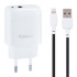 Мережевий зарядний пристрій Gelius X-Duo GP-HC014 QC3.0/PD20W USB+Type-C White + кабель Lightning Gelius Full Silicon (18W) Black/White