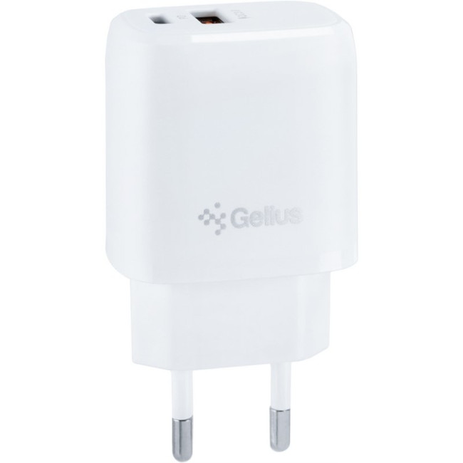 Мережевий зарядний пристрій Gelius X-Duo GP-HC014 QC3.0/PD20W USB+Type-C White + кабель Lightning Gelius Full Silicon (18W) Black/White