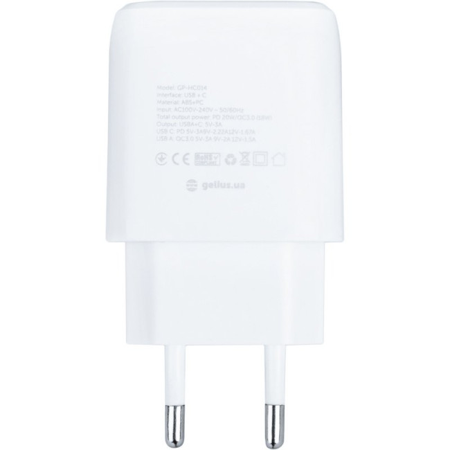 Мережевий зарядний пристрій Gelius X-Duo GP-HC014 QC3.0/PD20W USB+Type-C White + кабель Lightning Gelius Full Silicon (18W) Black/White