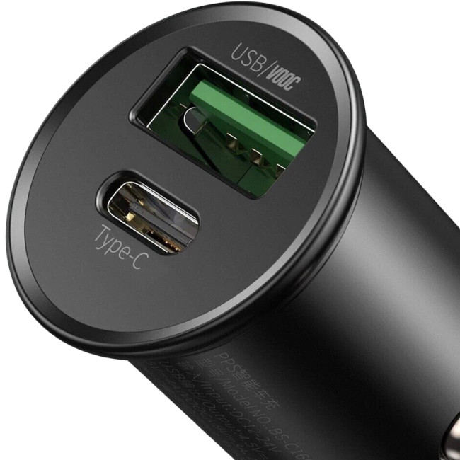 Автомобільний зарядний пристрій Baseus Circular Metal (CCYS-C01) PPS 1USB + 1Type-C 30W Black