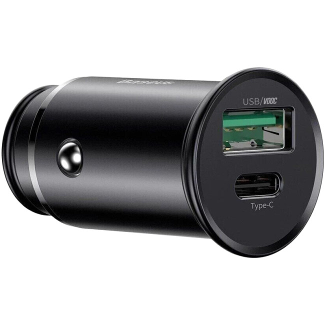 Автомобільний зарядний пристрій Baseus Circular Metal (CCYS-C01) PPS 1USB + 1Type-C 30W Black