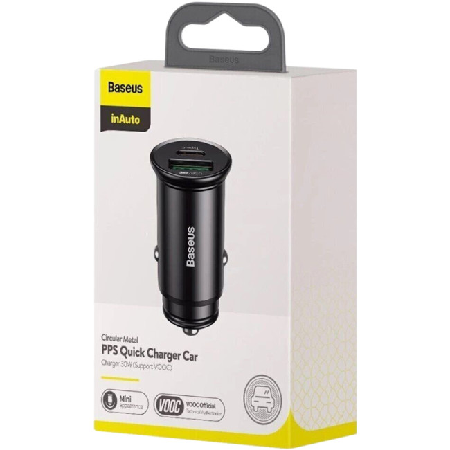 Автомобільний зарядний пристрій Baseus Circular Metal (CCYS-C01) PPS 1USB + 1Type-C 30W Black