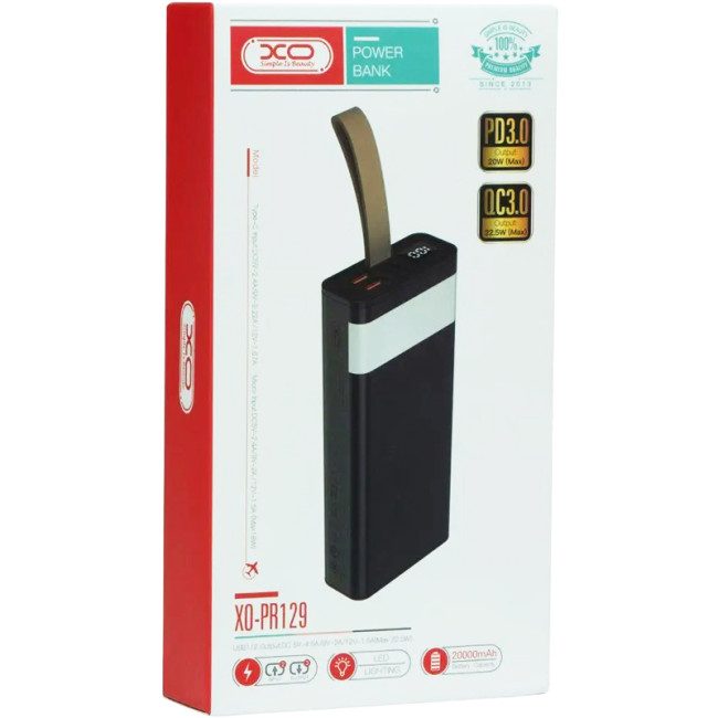 Додаткова батарея XO PR129 20000 mAh (PD20W+USB QC22.5W) Black