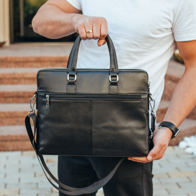 Шкіряна чоловіча чорна ділова сумка-портфель Tiding Bag 30987