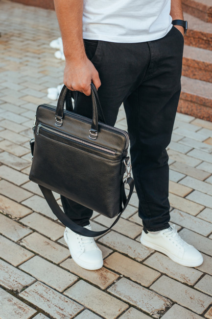 Шкіряна чоловіча чорна ділова сумка-портфель Tiding Bag 30987