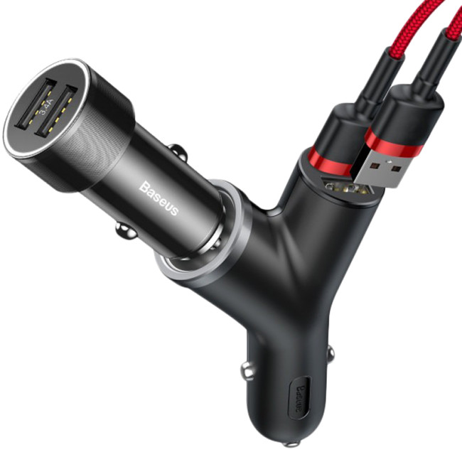 Автомобільний зарядний пристрій Baseus Y type (CCALL-YX01) (+прикурювач) 2USB (3.4A) Black