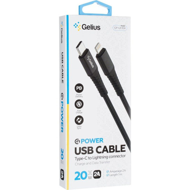Кабель USB Gelius G-Power GP-UC104 PD Type-C/Lightning (1м) (18W) Black