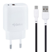 Мережевий зарядний пристрій Gelius X-Duo GP-HC014 USB+Type-C QC3.0/PD20W + кабель MicroUSB Gelius Full Silicon (18W) White