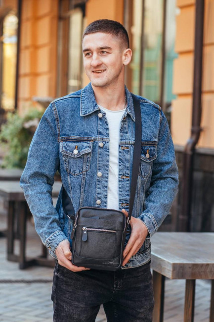 Чоловіча чорна сумка-барсетка шкіряна через плече Tiding Bag SK N5386
