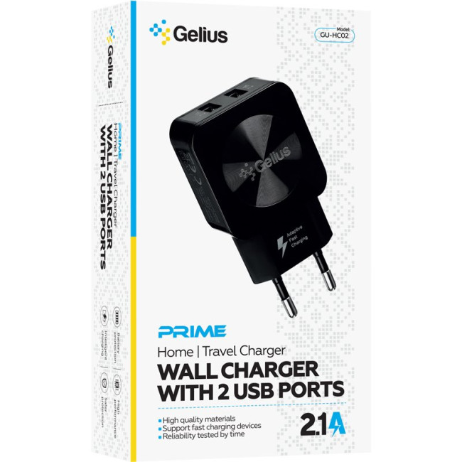 Мережевий зарядний пристрій Gelius Ultra Prime GU-HC02 2USB 2.1A 12W Black