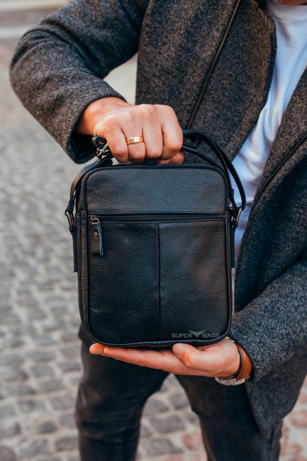 Шкіряна чоловіча чорна сумка-барсетка з ручкою Tiding Bag 73957
