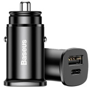 Car charger 1USB + Type-C Baseus Square Metal QC (5A) (PPS-30W-MAX) (CCALL-AS01) Black