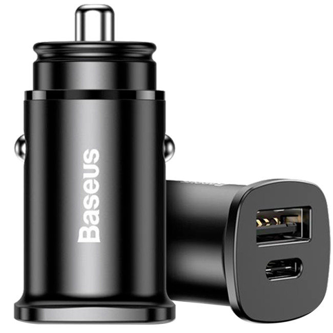 Car charger 1USB + Type-C Baseus Square Metal QC (5A) (PPS-30W-MAX) (CCALL-AS01) Black