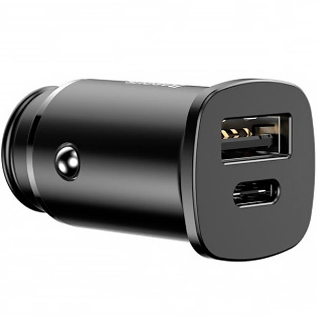 Car charger 1USB + Type-C Baseus Square Metal QC (5A) (PPS-30W-MAX) (CCALL-AS01) Black