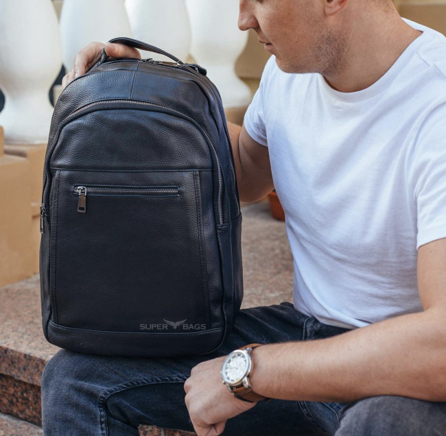 Чоловічий шкіряний рюкзак для ноутбука та поїздок Tiding Bag B2-1357A чорний