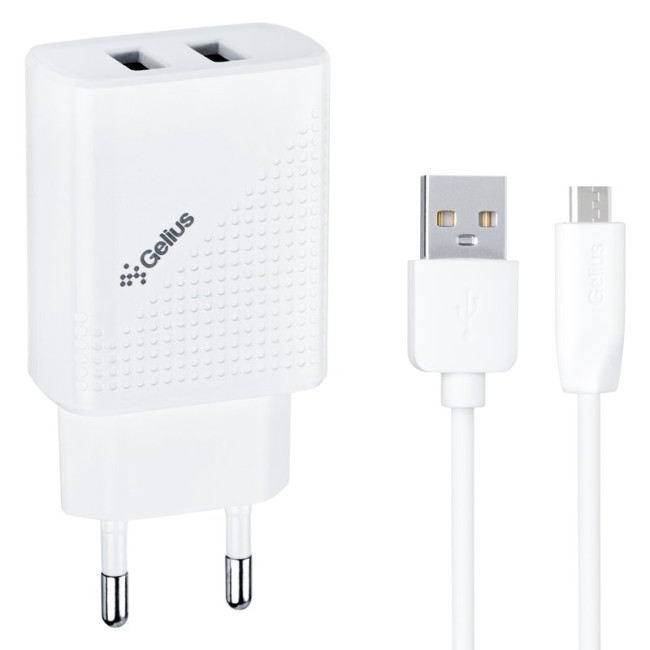 Мережевий зарядний пристрій Gelius Vogue GP-HC011 2USB 2.4A 12W + кабель MicroUSB White