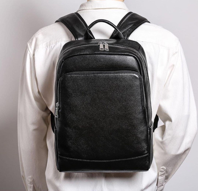 Рюкзак чоловічий шкіряний. Чорний рюкзак з натуральної шкіри Tiding Bag B2-7371Aчорний