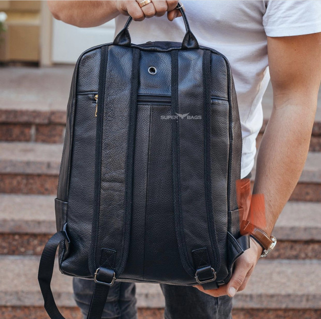 Рюкзак чоловічий шкіряний. Чорний рюкзак з натуральної шкіри Tiding Bag B2-7371Aчорний