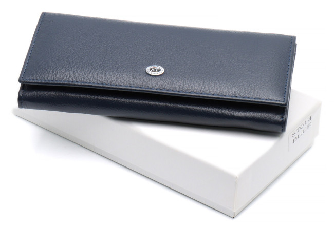 Синій класичний гаманець з натуральної шкіри ST Leather ST014