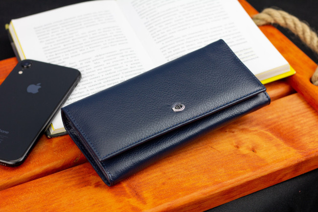 Синій класичний гаманець з натуральної шкіри ST Leather ST014