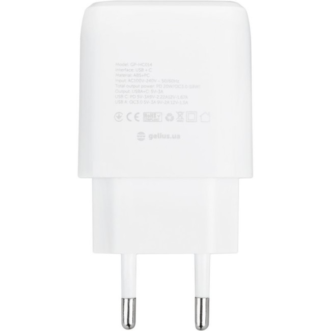 Мережевий зарядний пристрій Gelius X-Duo GP-HC014 USB+Type-C QC3.0/PD20W White