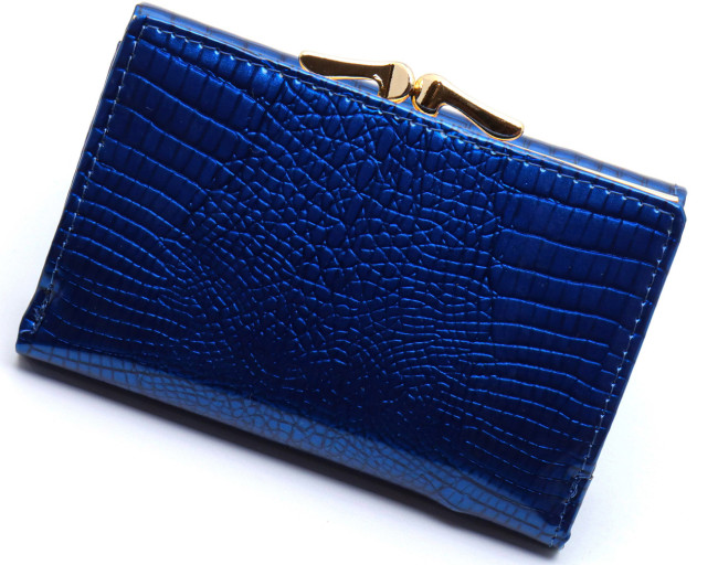 Синій лаковий жіночий гаманець із натуральної шкіри з тисненням ST Leather S1201А