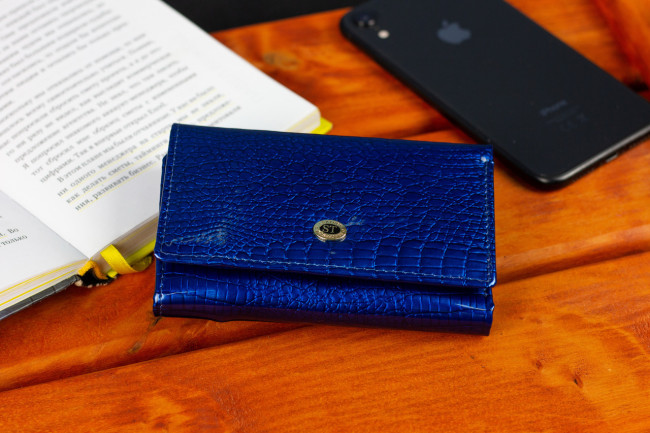 Синій лаковий жіночий гаманець із натуральної шкіри з тисненням ST Leather S1201А