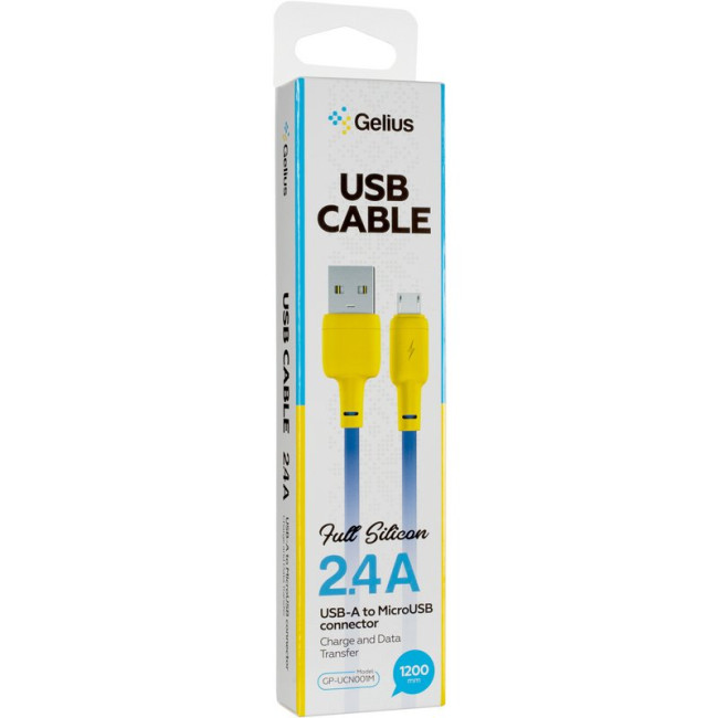 Кабель USB Gelius Full Silicon GP-UCN001M MicroUSB (1.2m) (18W) Yellow/Blue