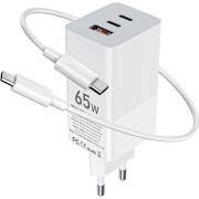 Мережевий зарядний пристрій Gelius Nimble GaN 65W GP-HC051 + кабель Type-C/Type-C White
