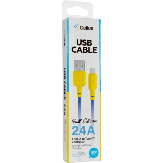 Кабель USB Gelius Full Silicon GP-UCN001C Type-C (1.2m) (18W) Yellow/Blue