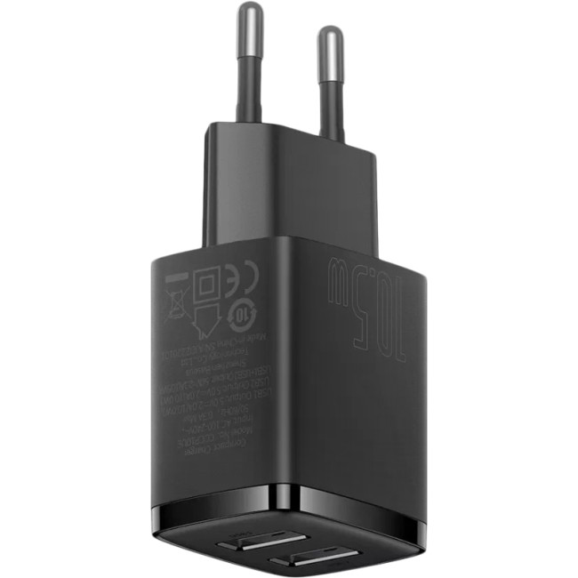 Мережевий зарядний пристрій Baseus Compact Charger 10.5W 2USB (CCXJ010201) Black