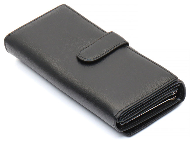 Чорний шкіряний гаманець з великою монетницею і блоком для карт ST Leather ST246